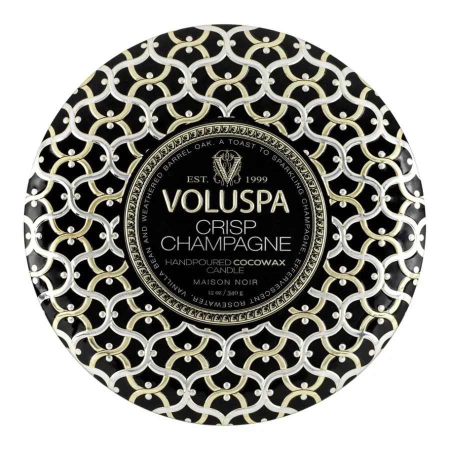 Voluspa Maison Noir 3-wick Tin geurkaars 40 uur, Crisp Champagne< Geurkaarsen & Aroma Diffusers
