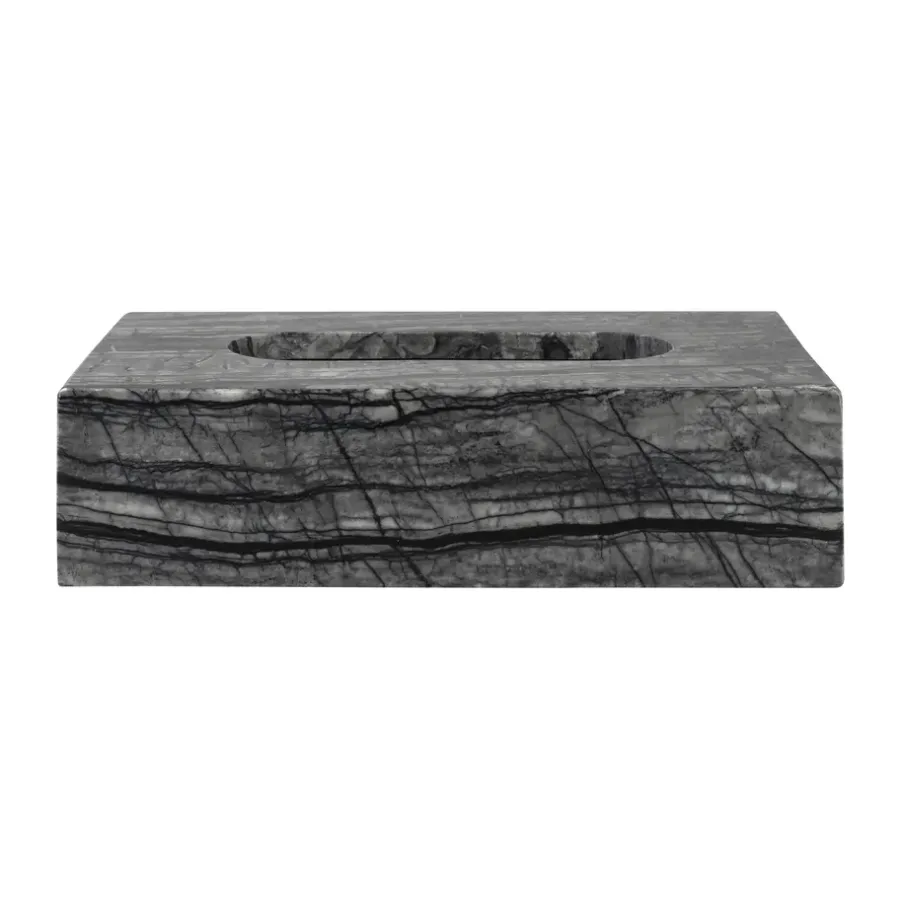 Mette Ditmer Marmeren zakdoekdoos 14x25,5 cm, Zwart-grijs< Opbergmanden