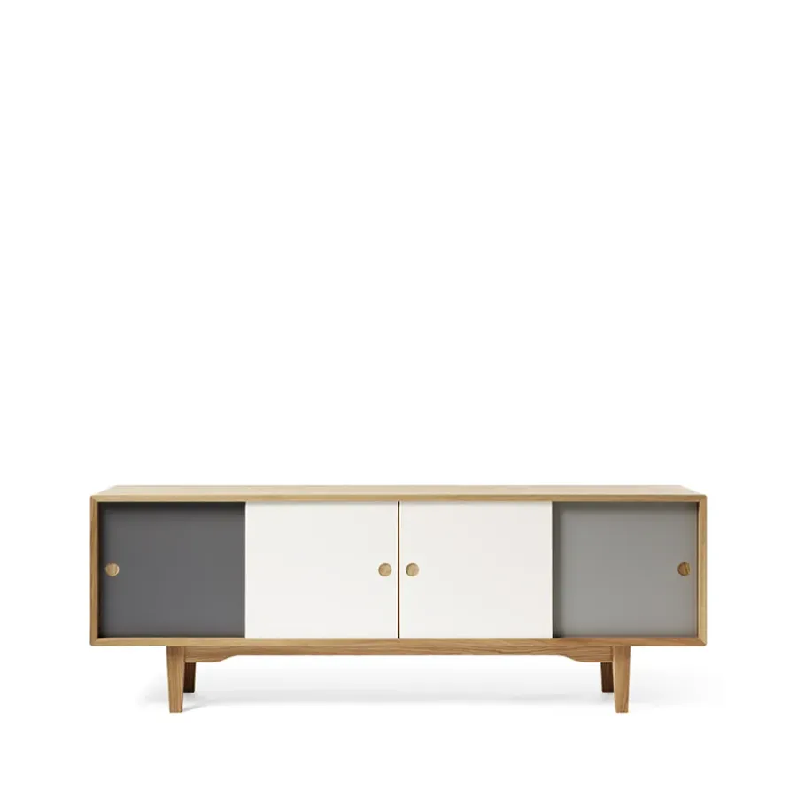 Zweed Moodi 180 sideboard, grijs/wit, eikenhouten frame< Tv- & Mediameubels|Ladekasten & Dressoirs
