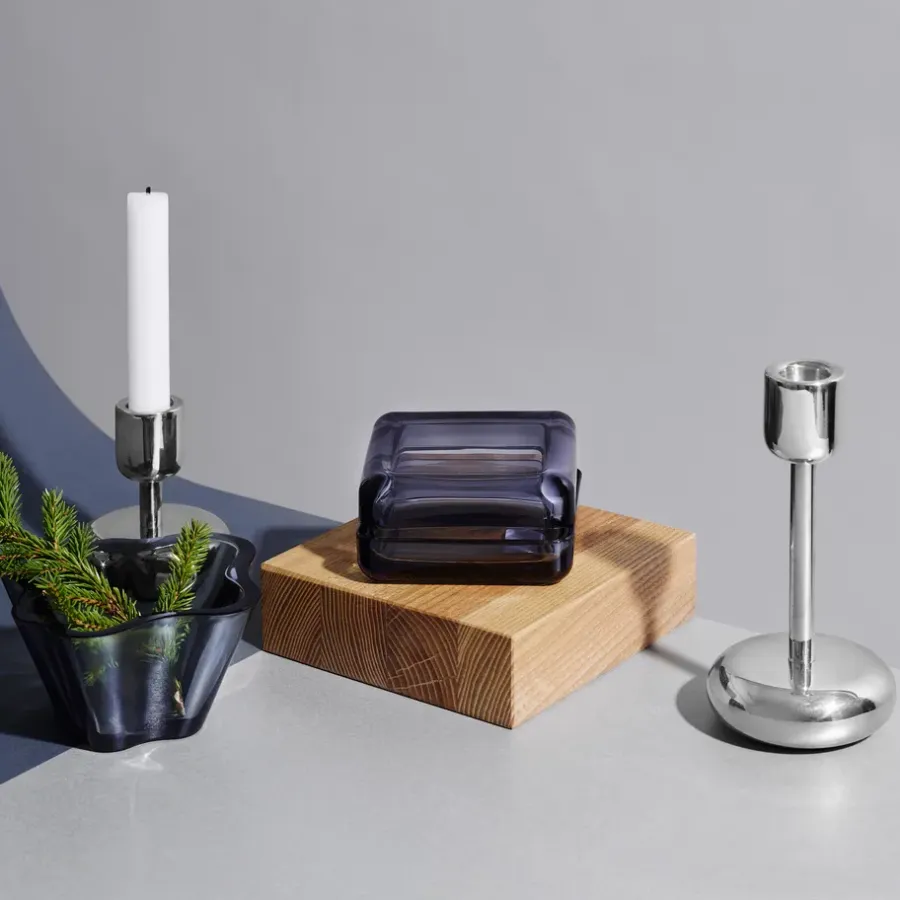 Iittala Nappula kandelaar staal, groot - 18,3 cm.< Kandelaars