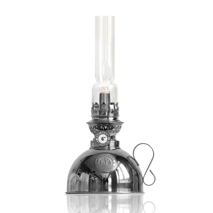 Karlskrona Lampfabrik Nattlampan paraffine-lamp, nikkel< Olie- & Petroleumlampen