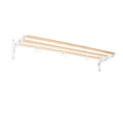 Essem Design Nostalgi Schoenenrek of hoedenplank, berkenhout, wit frame< Garderobehaken & Hoedenplanken