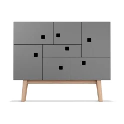 Zweed Peep C1 kast, slate grey, retro, eikenhouten onderstel< Kasten & Vitrines