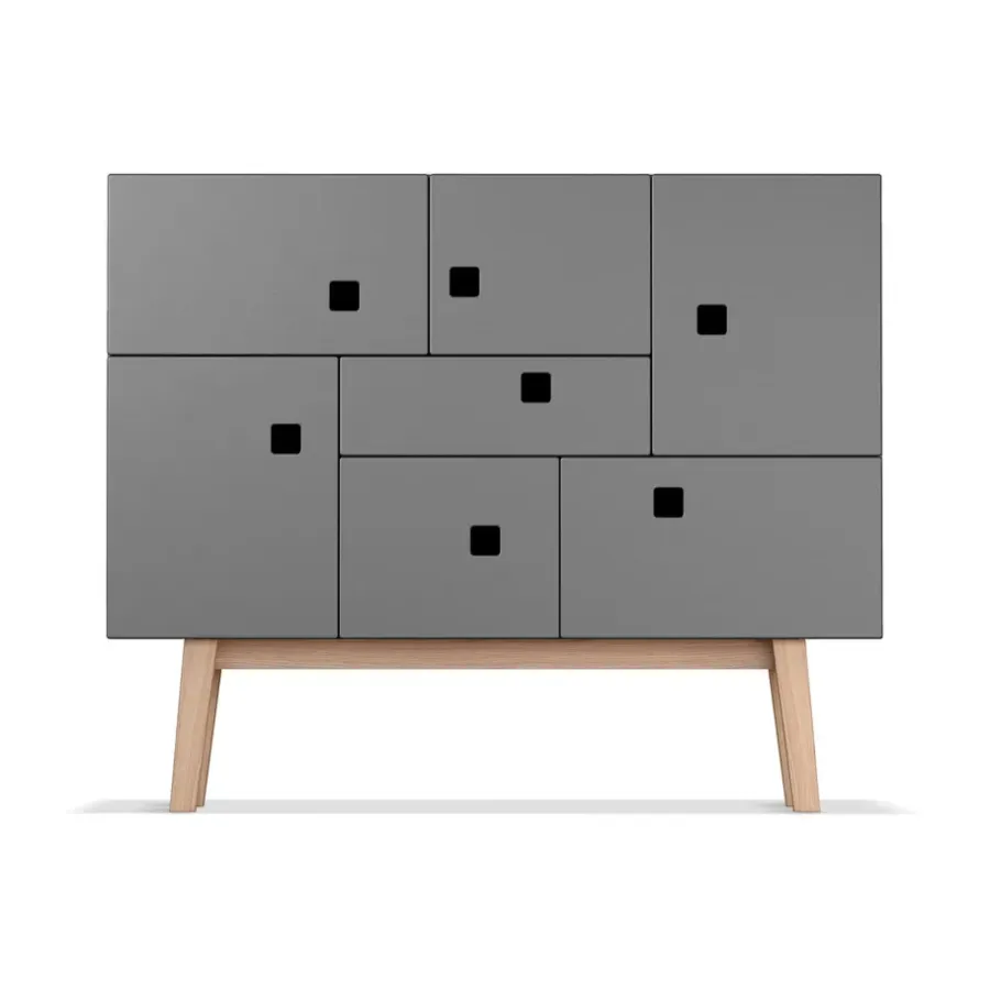 Zweed Peep C1 kast, slate grey, retro, eikenhouten onderstel< Kasten & Vitrines