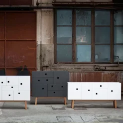 Zweed Peep C1 kast, wit, retro, eikenhouten onderstel< Kasten & Vitrines