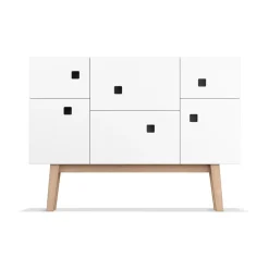 Zweed Peep C2 kast, wit, retro, eikenhouten poten< Kasten & Vitrines
