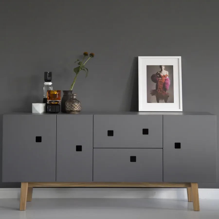 Zweed Peep M2 tv-meubel, slate grey, retro, eikenhouten onderstel< Tv- & Mediameubels|Ladekasten & Dressoirs