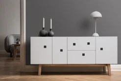 Zweed Peep M2 tv-meubel, wit, retro, eikenhouten onderstel< Tv- & Mediameubels|Ladekasten & Dressoirs