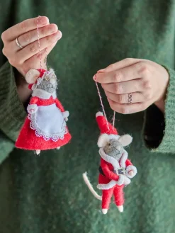 Bloomingville Peo kerstboomhanger wol 2-delig, Rood< Kerstdecoraties