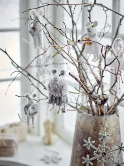 Bloomingville Peo kerstornament muis 2-delig, Wit-grijs< Kerstdecoraties