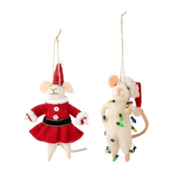 Bloomingville Peo kerstornament muis 2-delig, Wit-rood< Kerstdecoraties