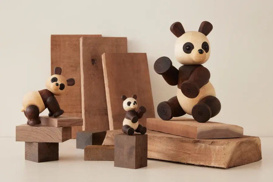 Spring Copenhagen Pixi Panda decoratie Esdoorn 9 cm, Bruin< Houten Beelden