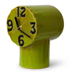 HKliving Retro keramische klok 18 cm, Olive< Tafelklokken