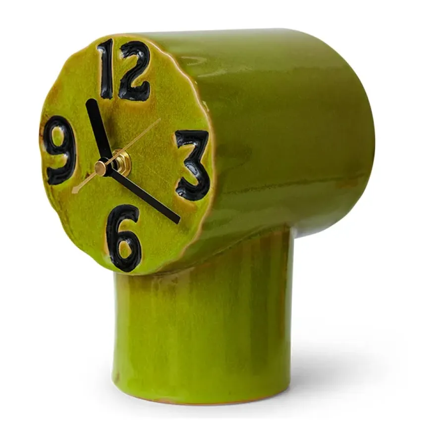 HKliving Retro keramische klok 18 cm, Olive< Tafelklokken