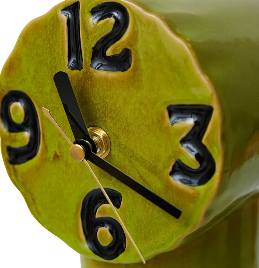 HKliving Retro keramische klok 18 cm, Olive< Tafelklokken