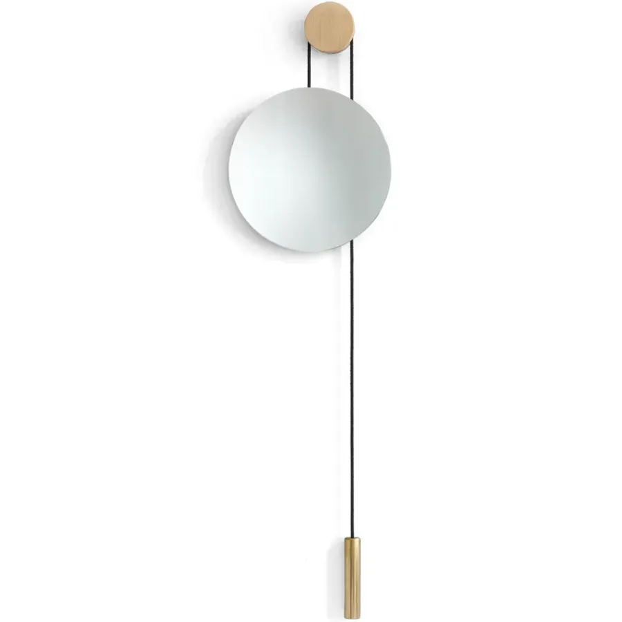 New Works Rise and Shine spiegel, Natural oak-brass weight< Ronde Spiegels|Wandspiegels