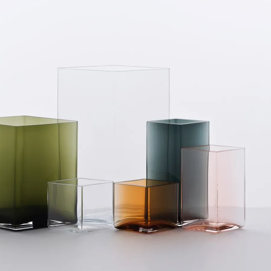 Iittala Ruutu vaas 20,5 x 18 cm, mosgroen< Vazen