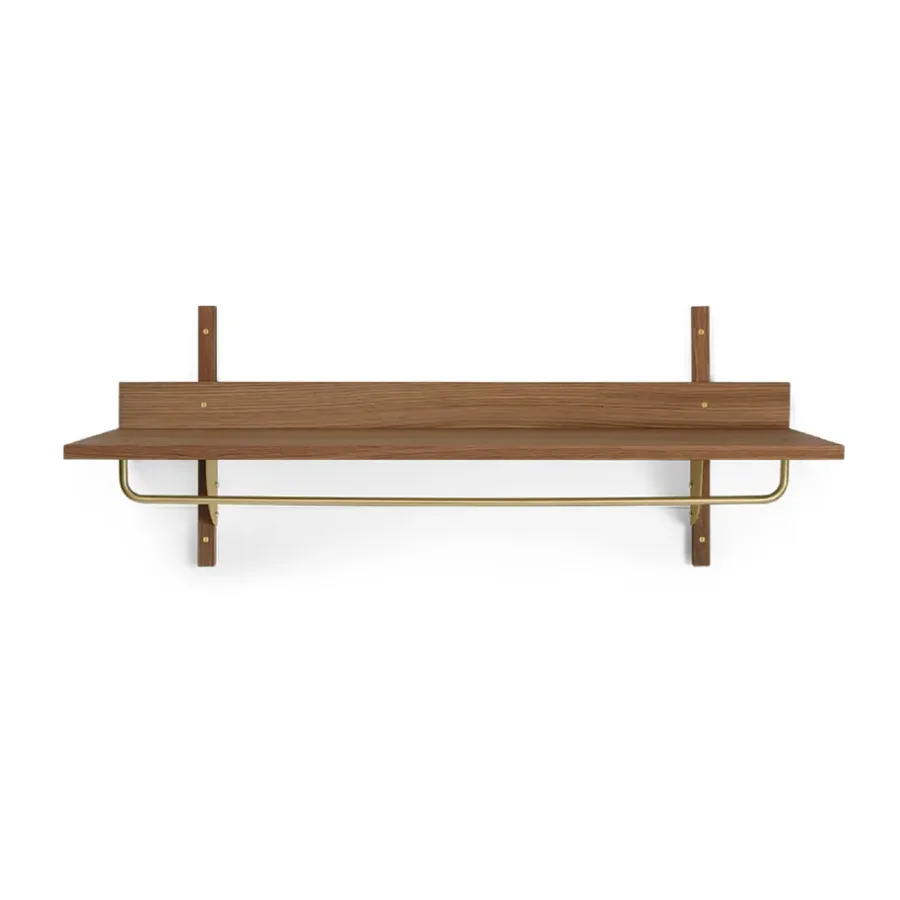 Ferm Living Sector plank met stang 37x87 cm, Smoked Oak, brass< Garderobehaken & Hoedenplanken