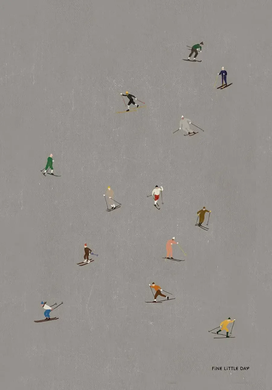 Fine Little Day Skiers poster 50x70 cm, Grijs< Posters|Kerstdecoraties
