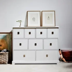 Mavis Smögen dressoir, wit, 9 laden, chroom< Ladekasten & Ladeblokken