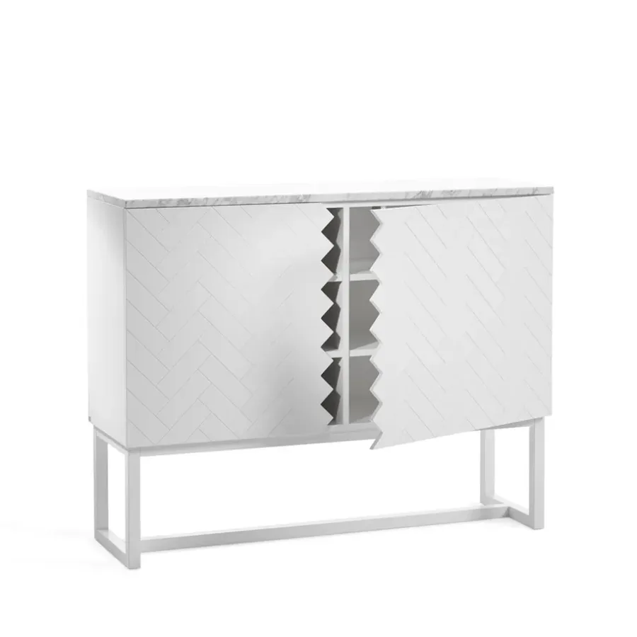 A2 Story Sideboard, wit, witmarmeren bovenkant, wit onderstel< Ladekasten & Dressoirs