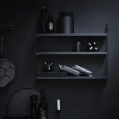 String Pocket boekenplank gebeitst essen-zwart, gebeitst essen< Planken & Planksystemen