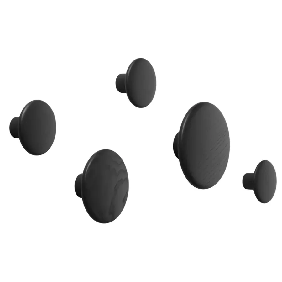 Muuto The Dots wandhaken 5-pack, zwart gebeitst essenhout< Haken & Hangers|Opbergoplossingen Voor De Kinderkamer