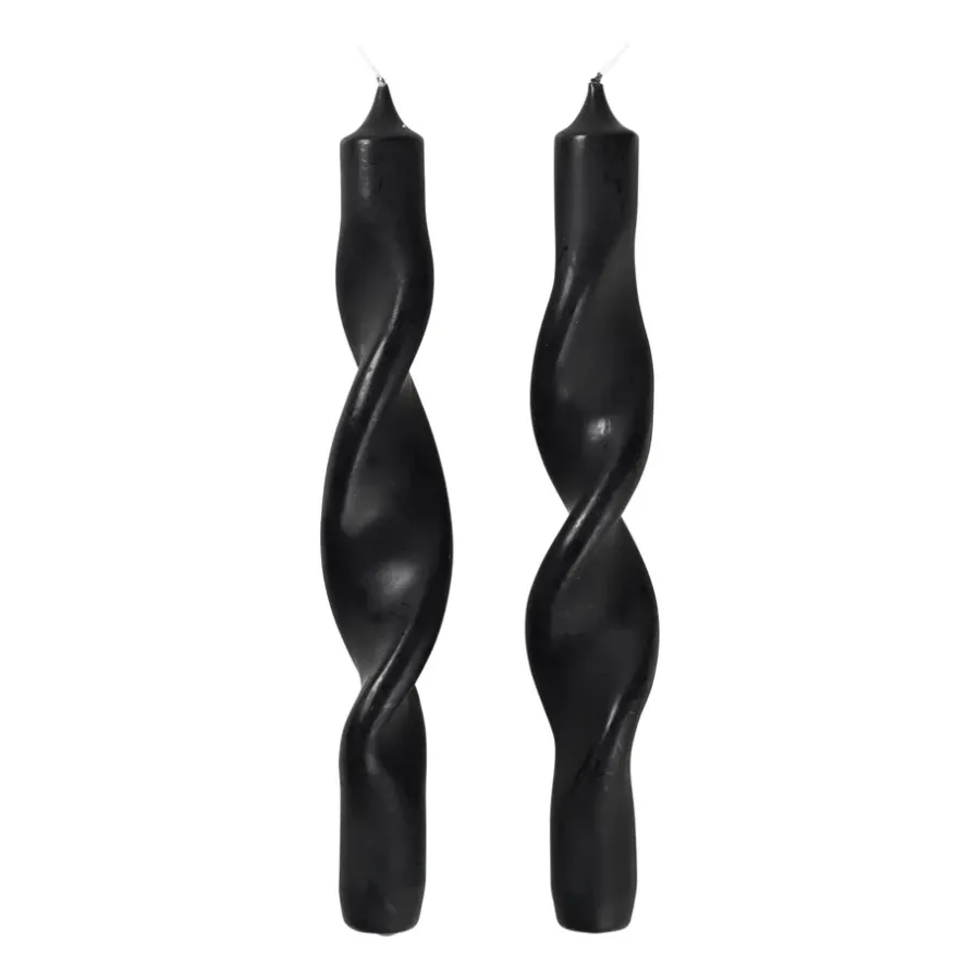 Broste Copenhagen Twist twisted candles gedraaide kaarsen 23 cm 2-pack, Simply black< Kaarsen