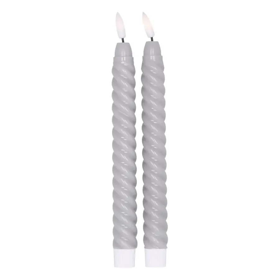 Scandi Essentials Twisted ledkaarsen 25 cm 2-pack, Grijs< Led-Kaarsen