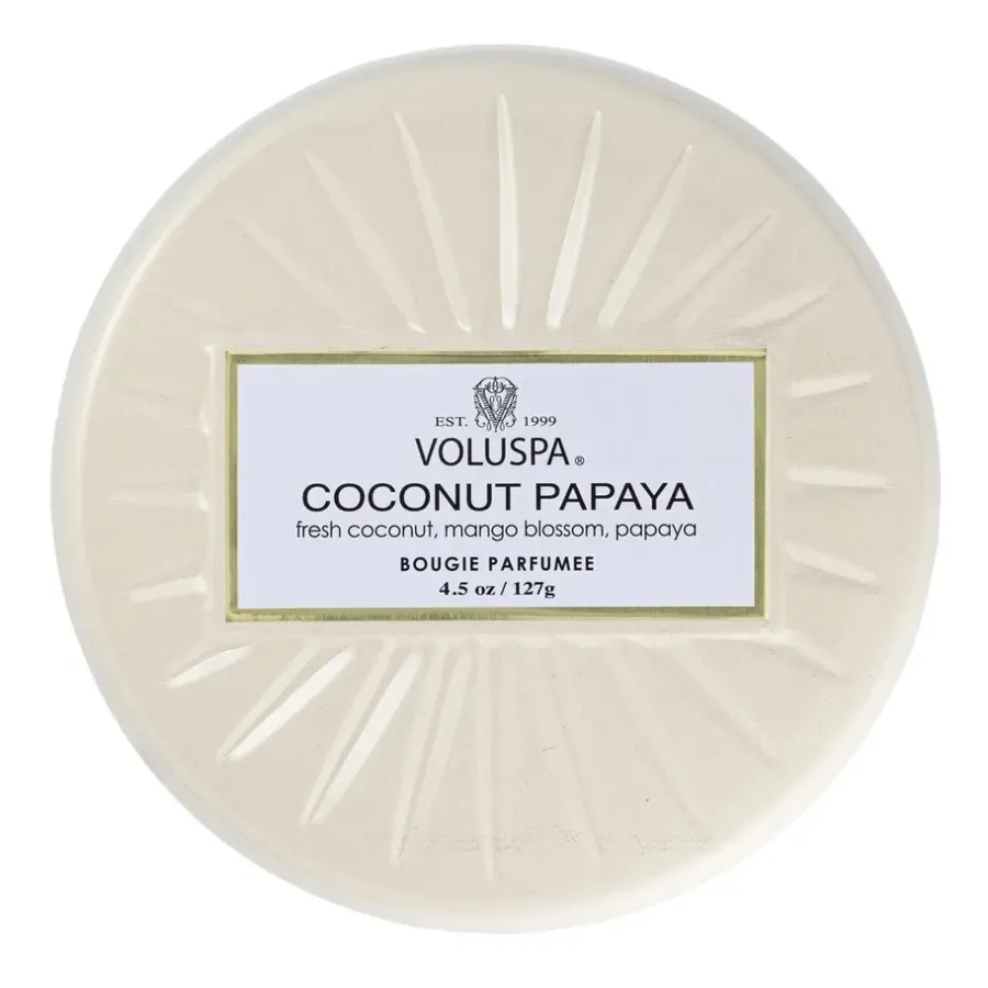 Voluspa Vermeil Mini Tin geurkaars 25 uur, Coconut Papaya< Geurkaarsen & Aroma Diffusers